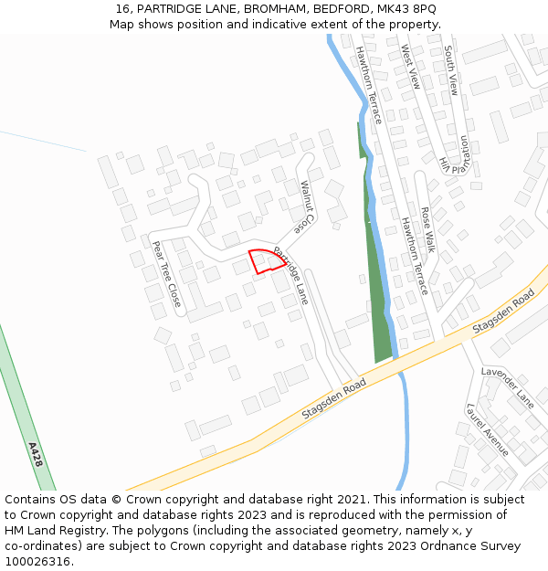 16, PARTRIDGE LANE, BROMHAM, BEDFORD, MK43 8PQ: Location map and indicative extent of plot