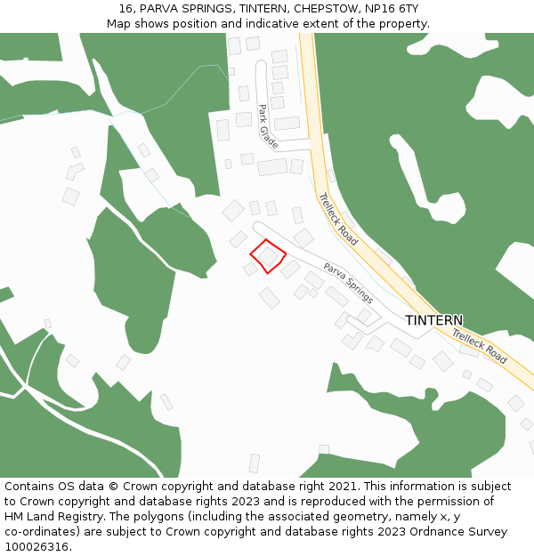 16, PARVA SPRINGS, TINTERN, CHEPSTOW, NP16 6TY: Location map and indicative extent of plot
