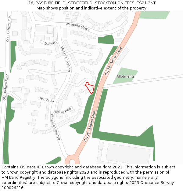 16, PASTURE FIELD, SEDGEFIELD, STOCKTON-ON-TEES, TS21 3NT: Location map and indicative extent of plot