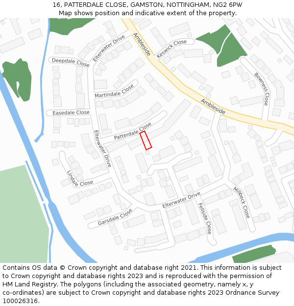 16, PATTERDALE CLOSE, GAMSTON, NOTTINGHAM, NG2 6PW: Location map and indicative extent of plot