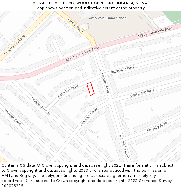 16, PATTERDALE ROAD, WOODTHORPE, NOTTINGHAM, NG5 4LF: Location map and indicative extent of plot