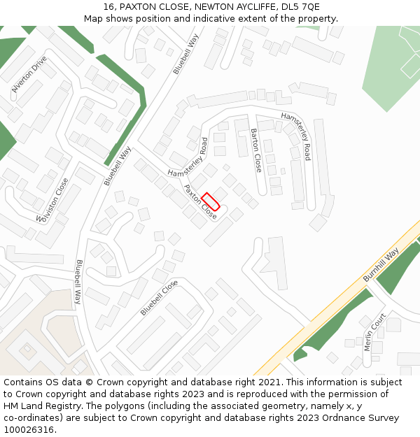 16, PAXTON CLOSE, NEWTON AYCLIFFE, DL5 7QE: Location map and indicative extent of plot