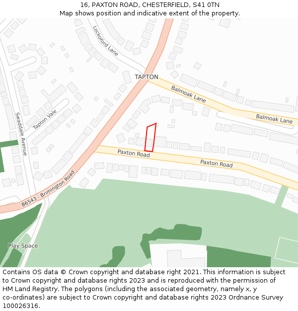 16, PAXTON ROAD, CHESTERFIELD, S41 0TN: Location map and indicative extent of plot