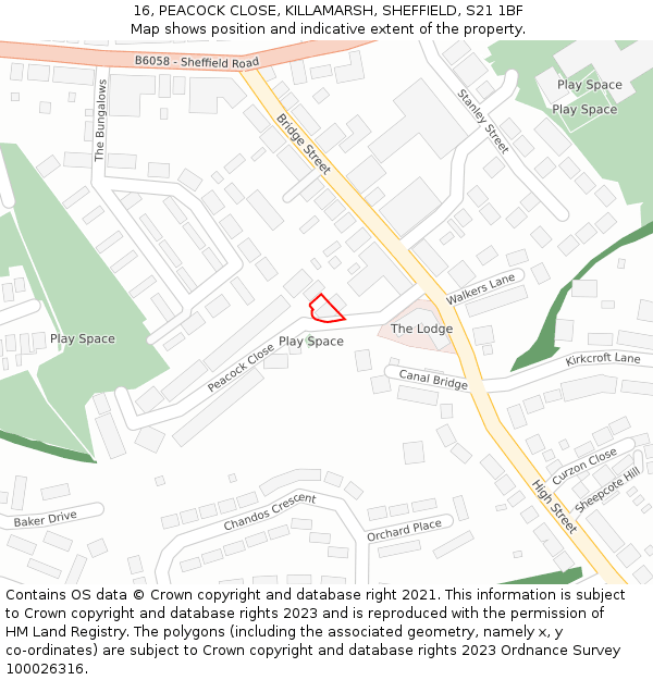 16, PEACOCK CLOSE, KILLAMARSH, SHEFFIELD, S21 1BF: Location map and indicative extent of plot