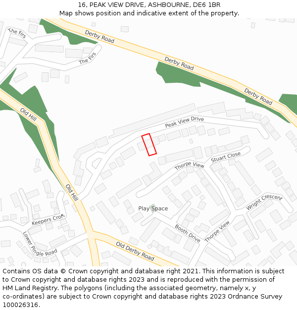 16, PEAK VIEW DRIVE, ASHBOURNE, DE6 1BR: Location map and indicative extent of plot