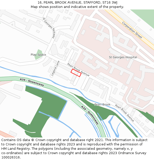 16, PEARL BROOK AVENUE, STAFFORD, ST16 3WJ: Location map and indicative extent of plot