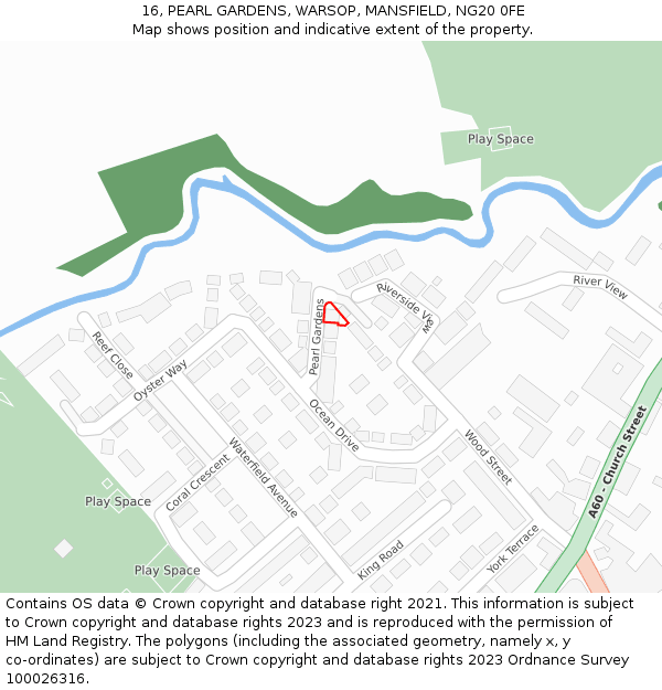 16, PEARL GARDENS, WARSOP, MANSFIELD, NG20 0FE: Location map and indicative extent of plot