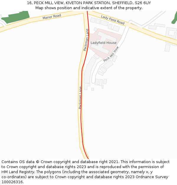 16, PECK MILL VIEW, KIVETON PARK STATION, SHEFFIELD, S26 6UY: Location map and indicative extent of plot