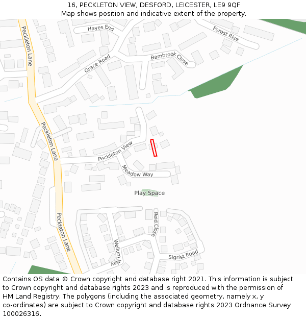 16, PECKLETON VIEW, DESFORD, LEICESTER, LE9 9QF: Location map and indicative extent of plot