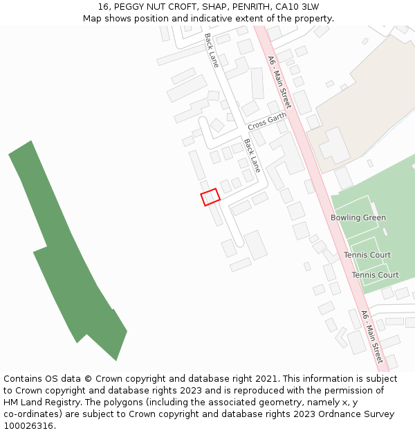 16, PEGGY NUT CROFT, SHAP, PENRITH, CA10 3LW: Location map and indicative extent of plot