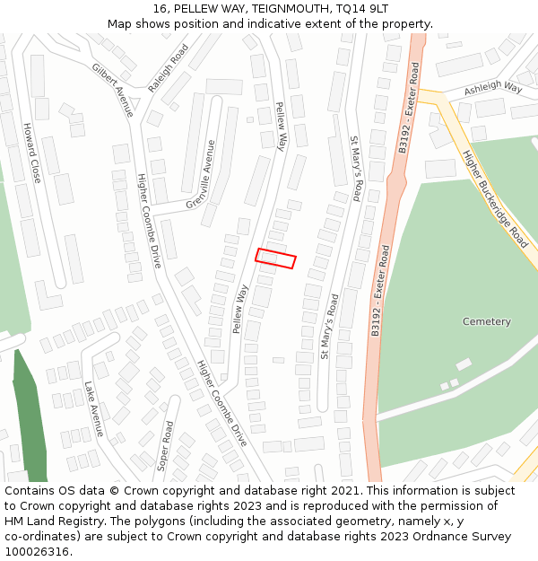 16, PELLEW WAY, TEIGNMOUTH, TQ14 9LT: Location map and indicative extent of plot