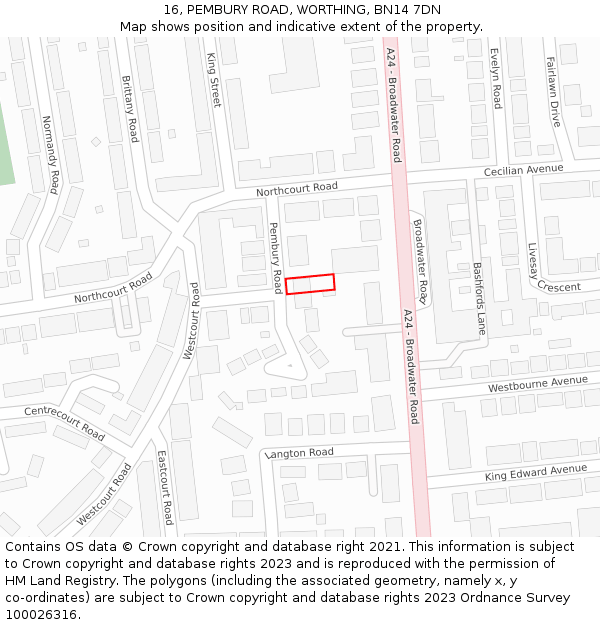 16, PEMBURY ROAD, WORTHING, BN14 7DN: Location map and indicative extent of plot