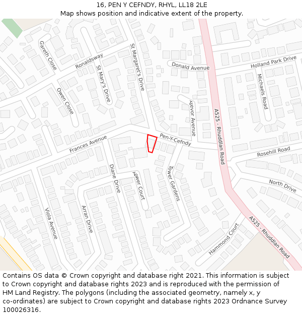 16, PEN Y CEFNDY, RHYL, LL18 2LE: Location map and indicative extent of plot