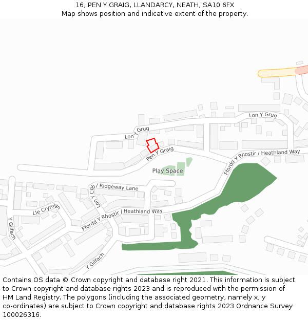 16, PEN Y GRAIG, LLANDARCY, NEATH, SA10 6FX: Location map and indicative extent of plot