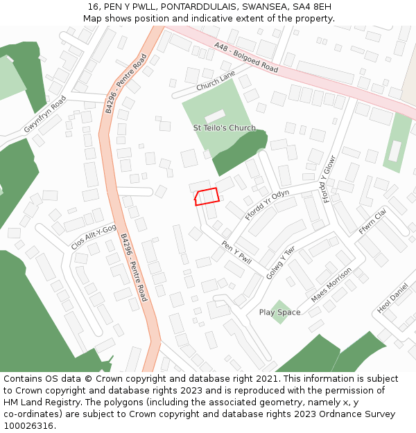 16, PEN Y PWLL, PONTARDDULAIS, SWANSEA, SA4 8EH: Location map and indicative extent of plot