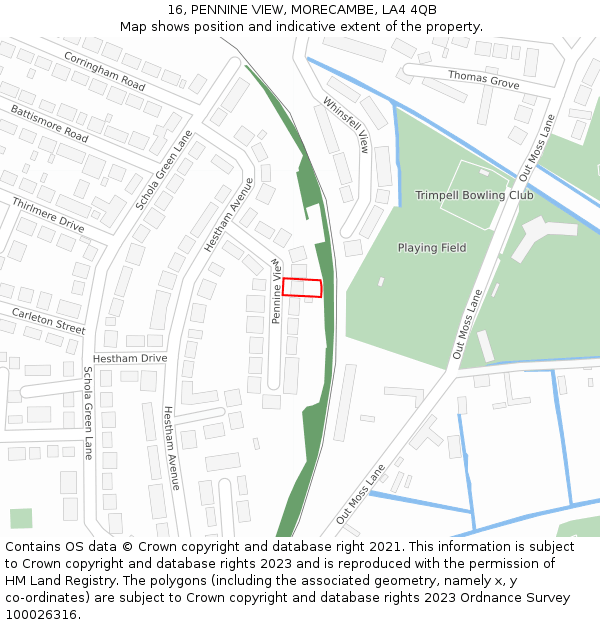 16, PENNINE VIEW, MORECAMBE, LA4 4QB: Location map and indicative extent of plot