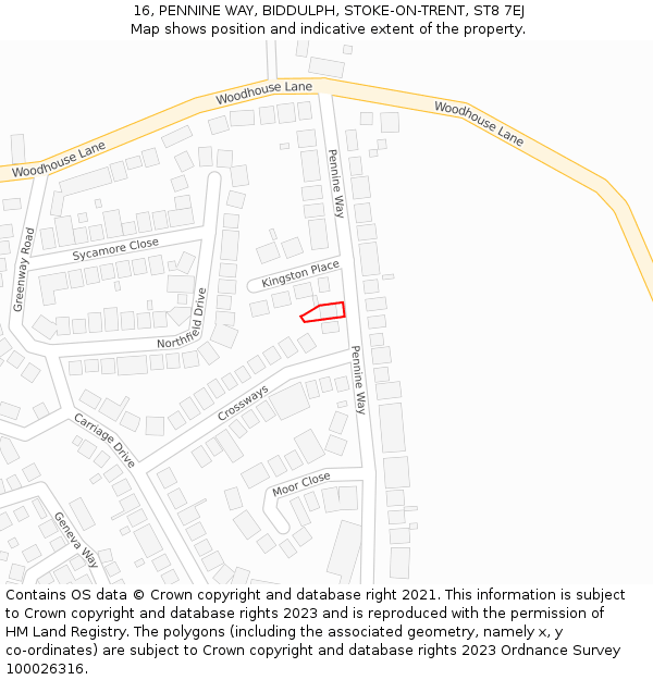 16, PENNINE WAY, BIDDULPH, STOKE-ON-TRENT, ST8 7EJ: Location map and indicative extent of plot