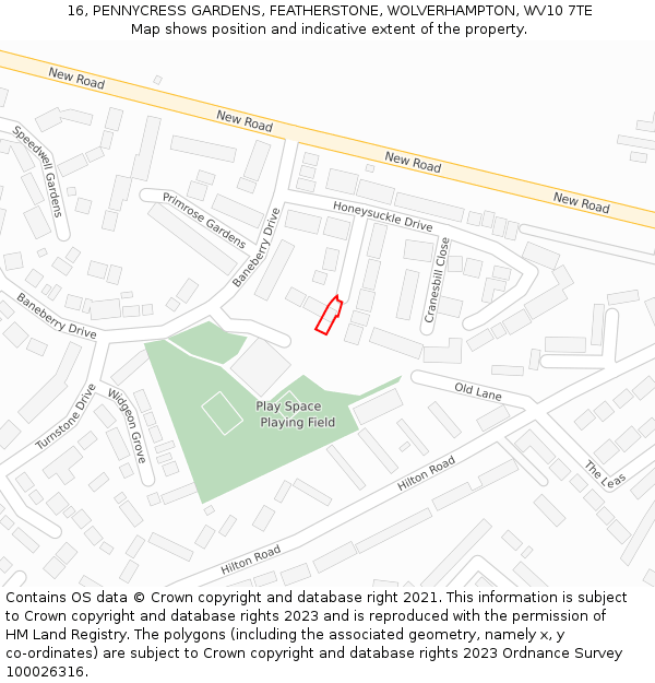 16, PENNYCRESS GARDENS, FEATHERSTONE, WOLVERHAMPTON, WV10 7TE: Location map and indicative extent of plot