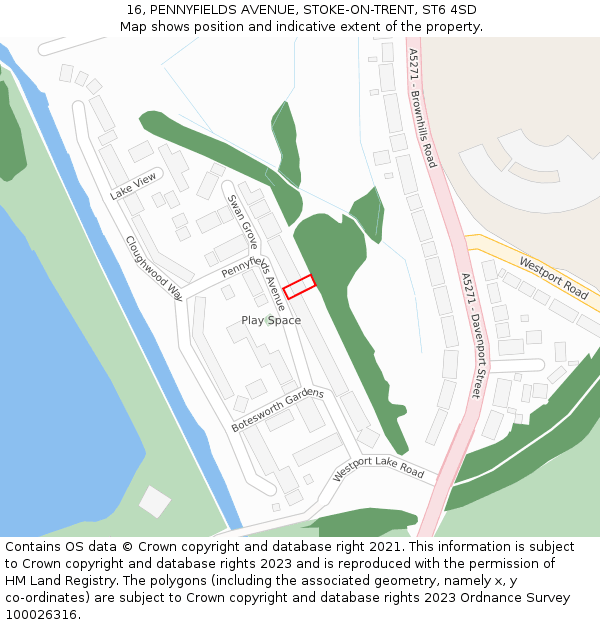 16, PENNYFIELDS AVENUE, STOKE-ON-TRENT, ST6 4SD: Location map and indicative extent of plot