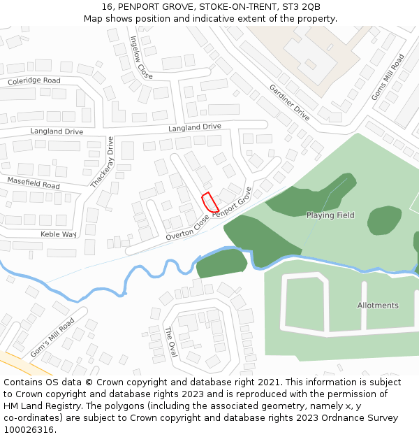 16, PENPORT GROVE, STOKE-ON-TRENT, ST3 2QB: Location map and indicative extent of plot