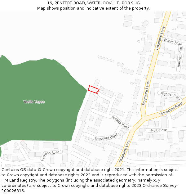 16, PENTERE ROAD, WATERLOOVILLE, PO8 9HG: Location map and indicative extent of plot