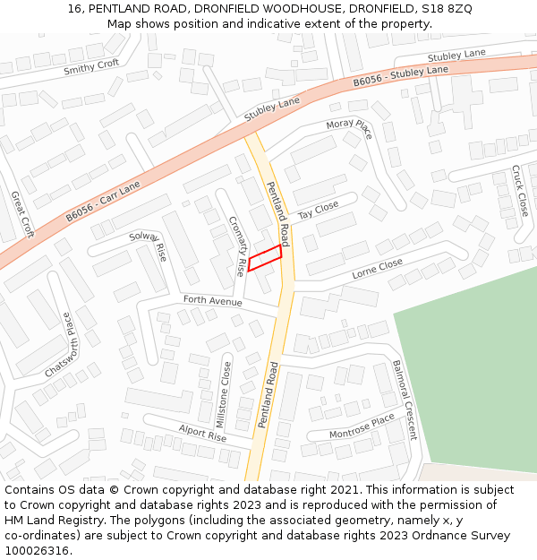 16, PENTLAND ROAD, DRONFIELD WOODHOUSE, DRONFIELD, S18 8ZQ: Location map and indicative extent of plot