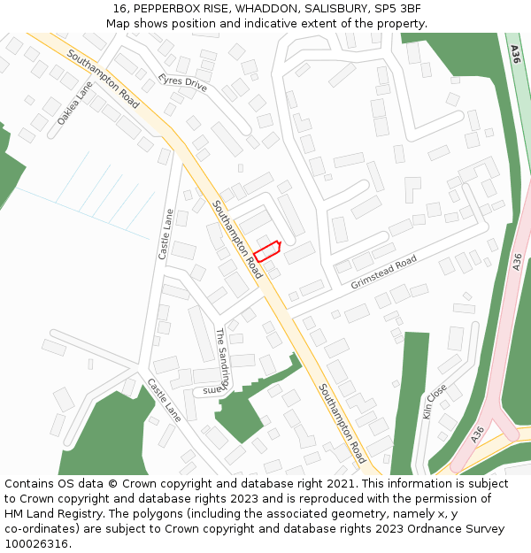 16, PEPPERBOX RISE, WHADDON, SALISBURY, SP5 3BF: Location map and indicative extent of plot