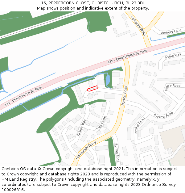 16, PEPPERCORN CLOSE, CHRISTCHURCH, BH23 3BL: Location map and indicative extent of plot