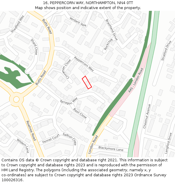 16, PEPPERCORN WAY, NORTHAMPTON, NN4 0TT: Location map and indicative extent of plot