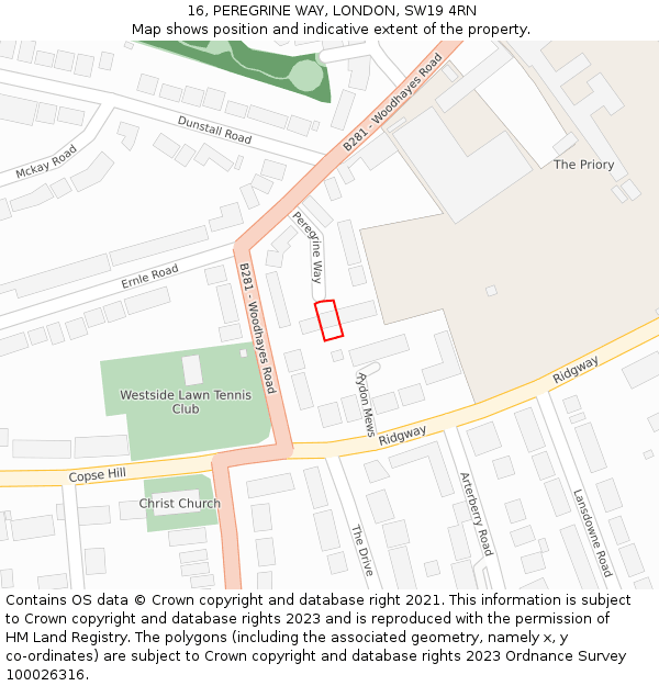 16, PEREGRINE WAY, LONDON, SW19 4RN: Location map and indicative extent of plot