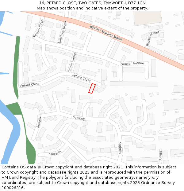 16, PETARD CLOSE, TWO GATES, TAMWORTH, B77 1GN: Location map and indicative extent of plot