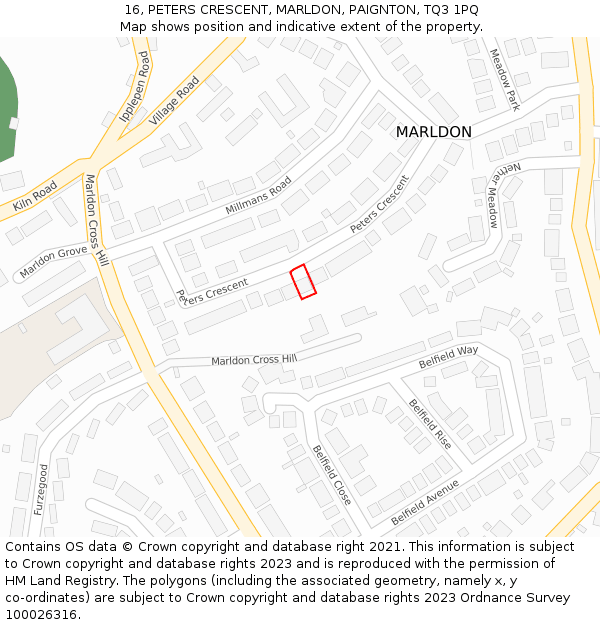 16, PETERS CRESCENT, MARLDON, PAIGNTON, TQ3 1PQ: Location map and indicative extent of plot