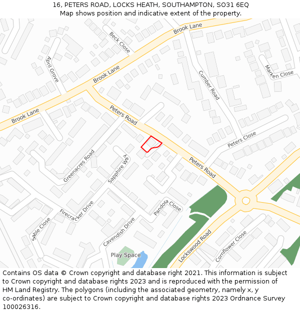 16, PETERS ROAD, LOCKS HEATH, SOUTHAMPTON, SO31 6EQ: Location map and indicative extent of plot