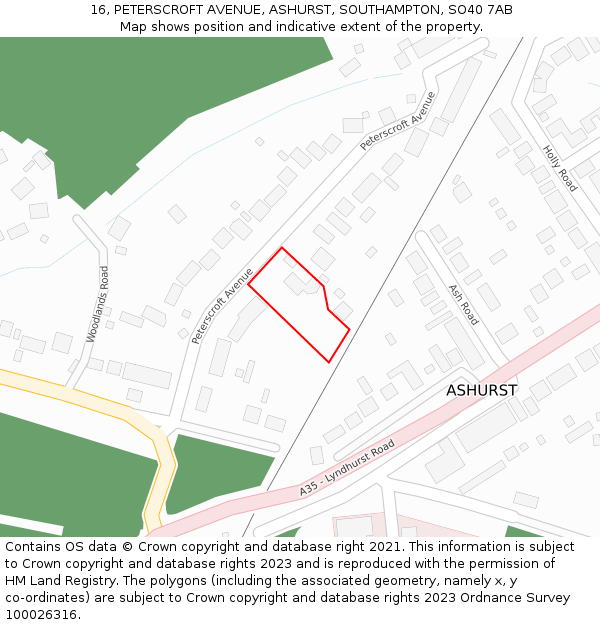 16, PETERSCROFT AVENUE, ASHURST, SOUTHAMPTON, SO40 7AB: Location map and indicative extent of plot