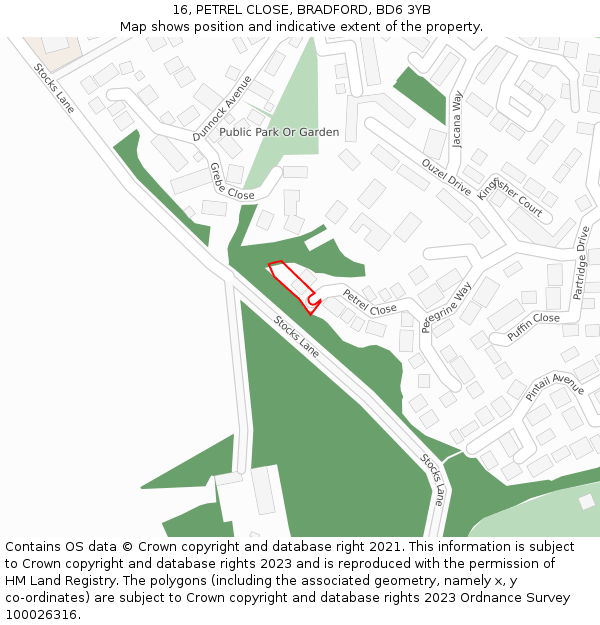 16, PETREL CLOSE, BRADFORD, BD6 3YB: Location map and indicative extent of plot