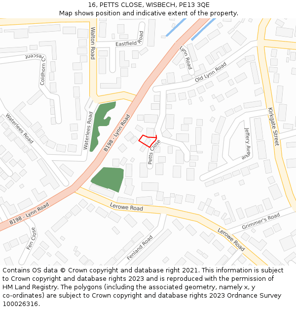 16, PETTS CLOSE, WISBECH, PE13 3QE: Location map and indicative extent of plot