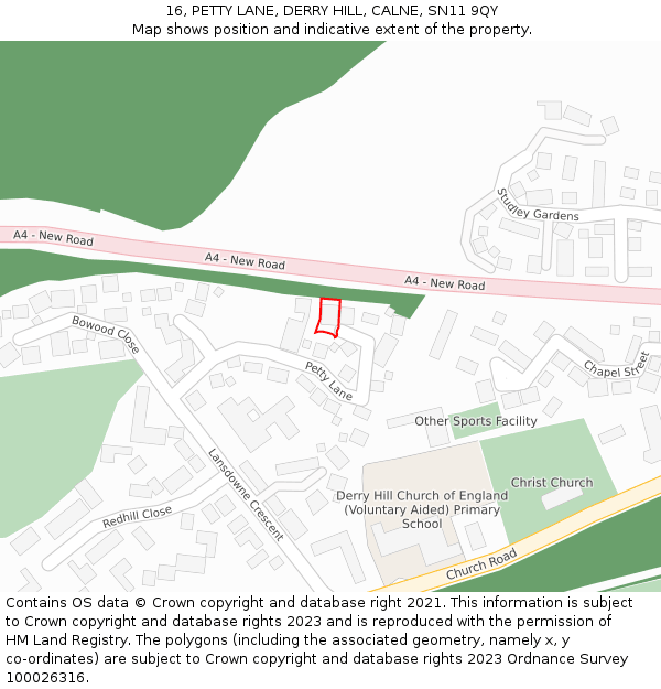 16, PETTY LANE, DERRY HILL, CALNE, SN11 9QY: Location map and indicative extent of plot