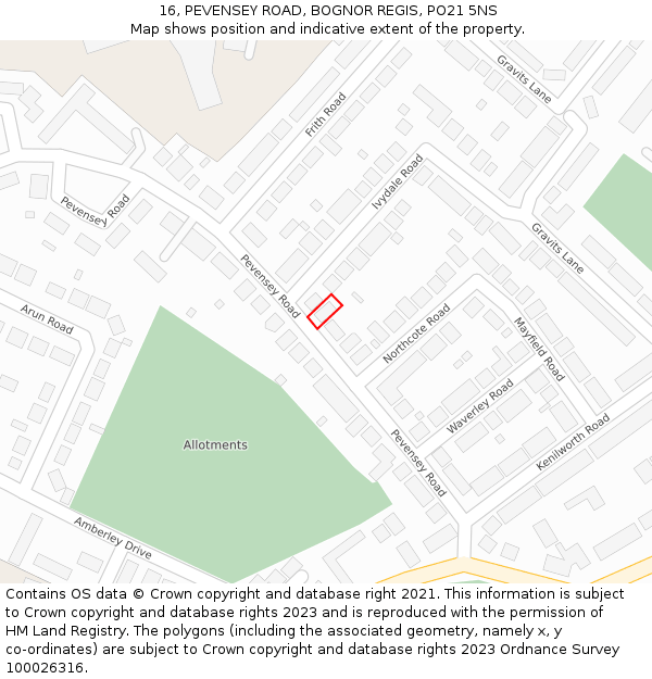 16, PEVENSEY ROAD, BOGNOR REGIS, PO21 5NS: Location map and indicative extent of plot