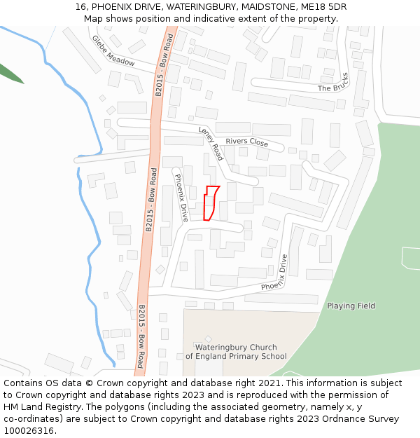 16, PHOENIX DRIVE, WATERINGBURY, MAIDSTONE, ME18 5DR: Location map and indicative extent of plot