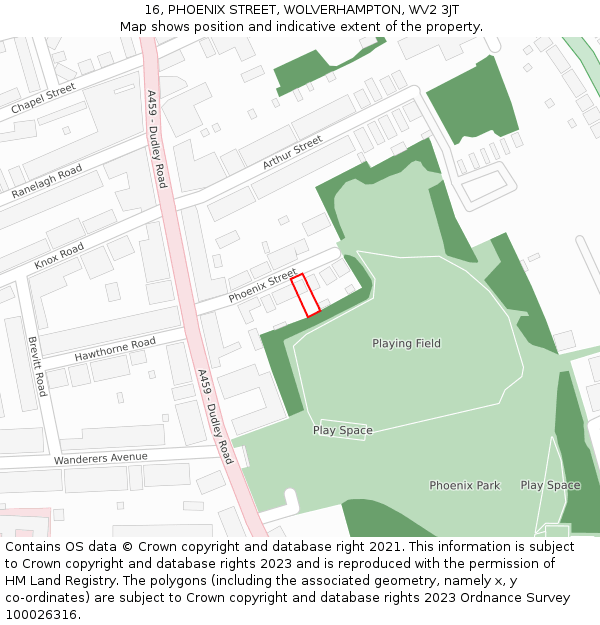 16, PHOENIX STREET, WOLVERHAMPTON, WV2 3JT: Location map and indicative extent of plot