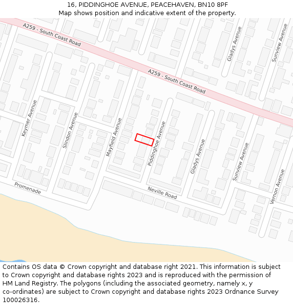 16, PIDDINGHOE AVENUE, PEACEHAVEN, BN10 8PF: Location map and indicative extent of plot