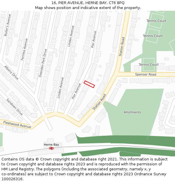 16, PIER AVENUE, HERNE BAY, CT6 8PQ: Location map and indicative extent of plot