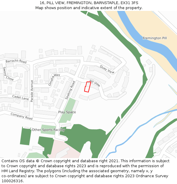 16, PILL VIEW, FREMINGTON, BARNSTAPLE, EX31 3FS: Location map and indicative extent of plot