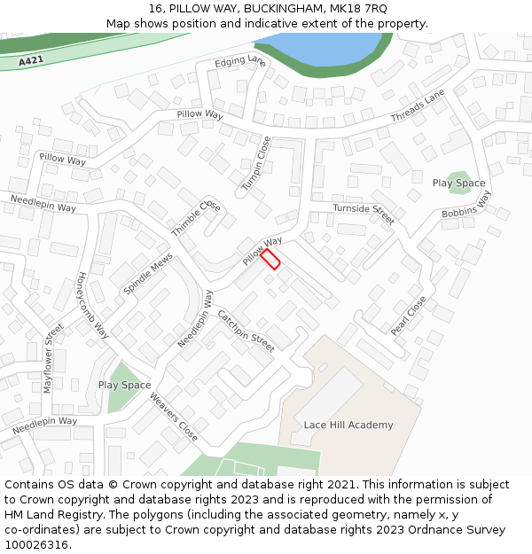 16, PILLOW WAY, BUCKINGHAM, MK18 7RQ: Location map and indicative extent of plot