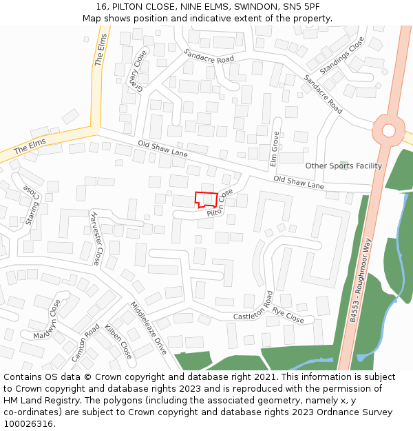 16, PILTON CLOSE, NINE ELMS, SWINDON, SN5 5PF: Location map and indicative extent of plot