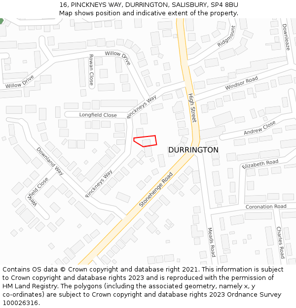 16, PINCKNEYS WAY, DURRINGTON, SALISBURY, SP4 8BU: Location map and indicative extent of plot