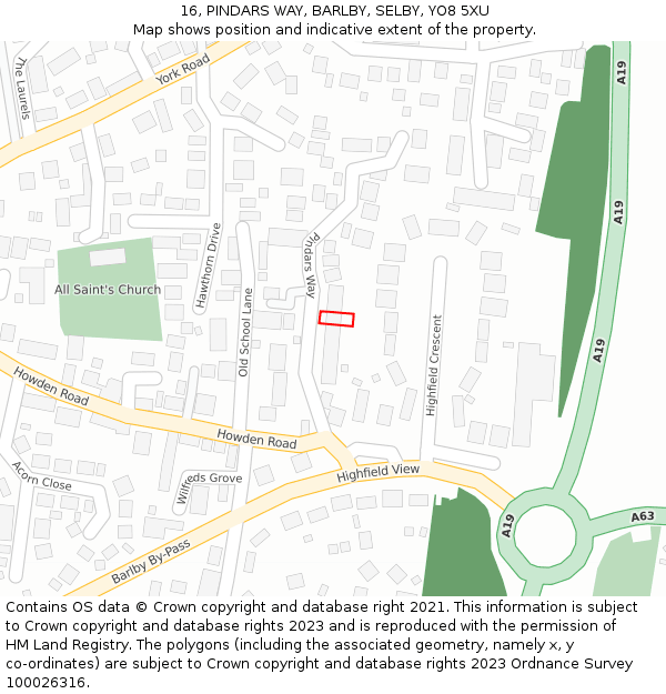 16, PINDARS WAY, BARLBY, SELBY, YO8 5XU: Location map and indicative extent of plot