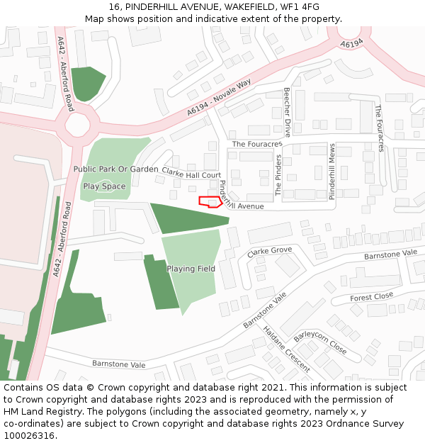 16, PINDERHILL AVENUE, WAKEFIELD, WF1 4FG: Location map and indicative extent of plot
