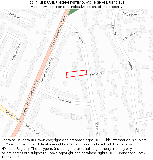 16, PINE DRIVE, FINCHAMPSTEAD, WOKINGHAM, RG40 3LE: Location map and indicative extent of plot