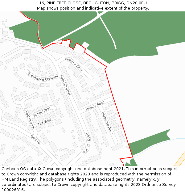 16, PINE TREE CLOSE, BROUGHTON, BRIGG, DN20 0EU: Location map and indicative extent of plot